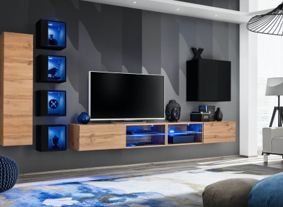 Complete Designer Modern Living Room Wall Shelves TV Stand Wood Furniture Wall Cabinet